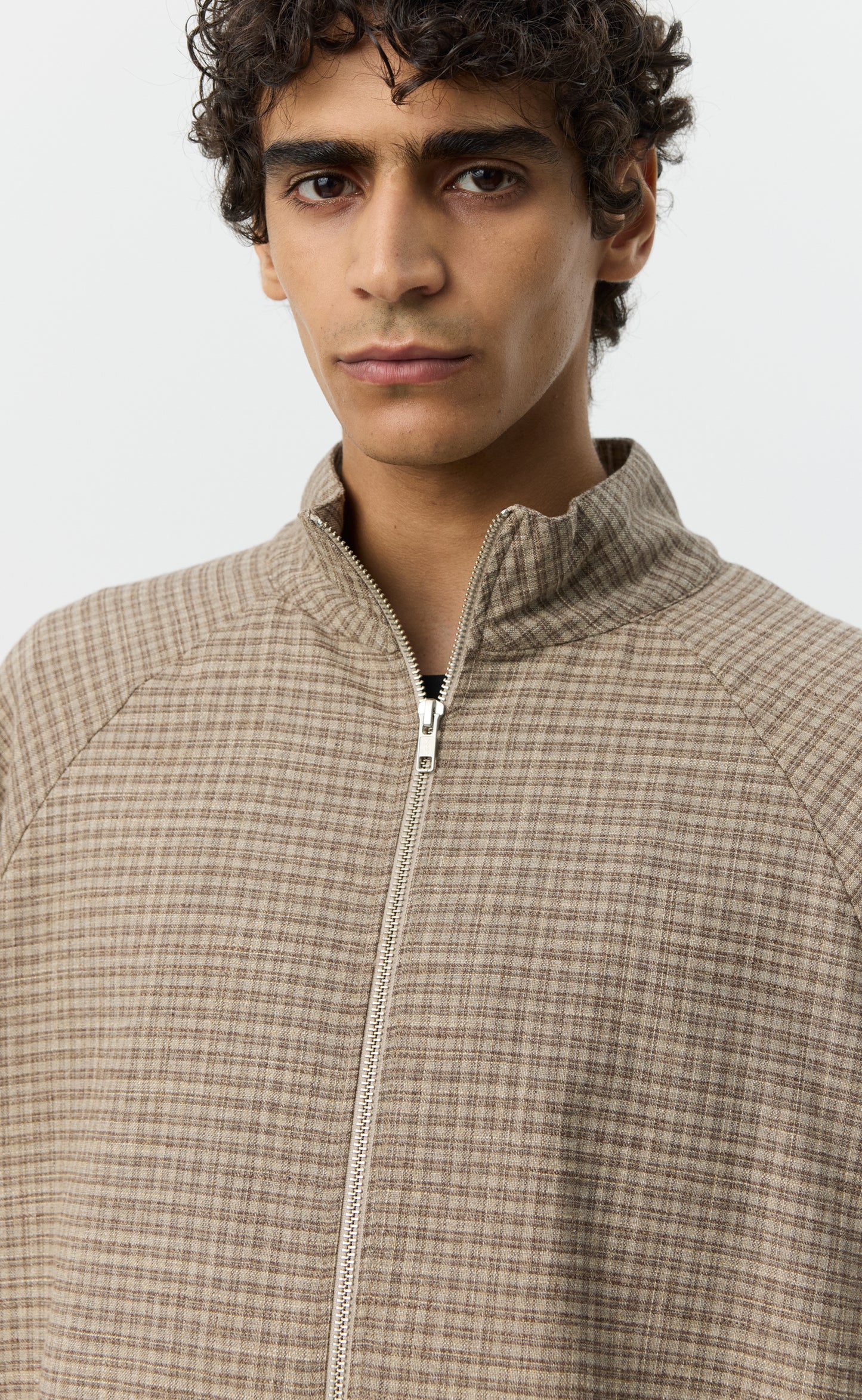 Woven Leisure Zip Up - Worn Taupe Check
