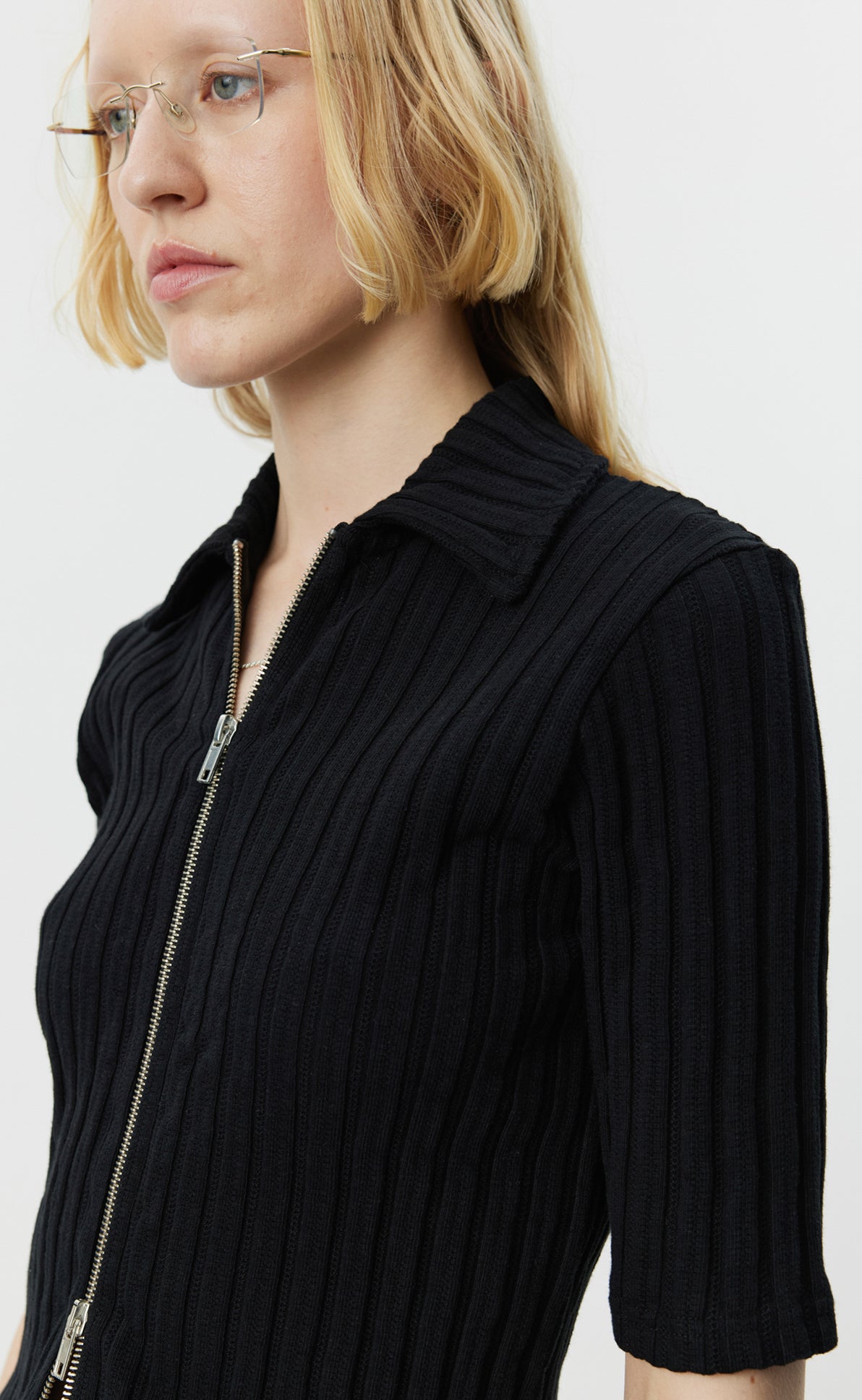 Zip Up Polo - Black Rib