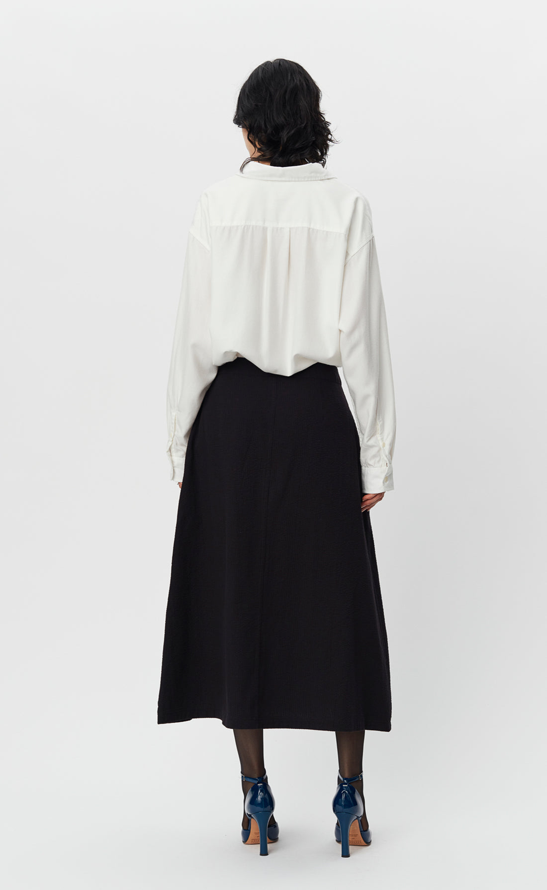 Textured Wrap Skirt - Black Seersucker