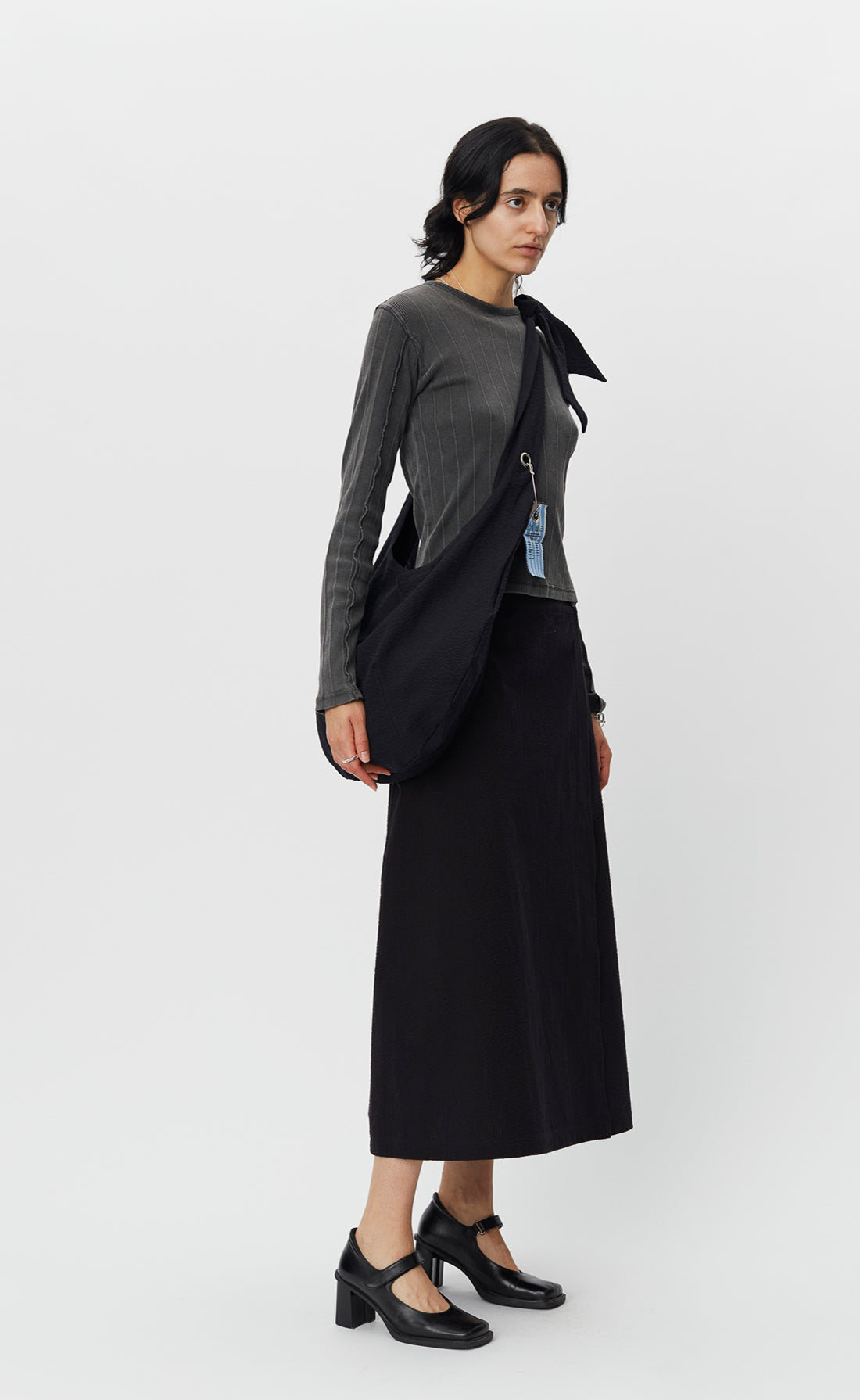 Cross Body Bag - Black Seersucker