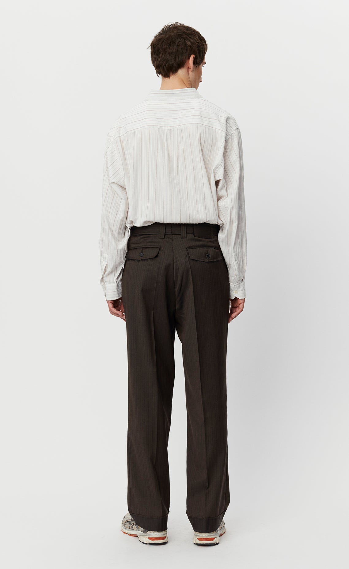 mfpen SS24 Patch Trousers - Vintage Pinstripe