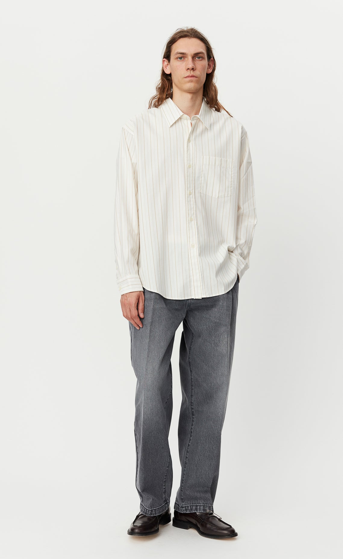 Executive Shirt - Beige Stripe Silk – mfpen