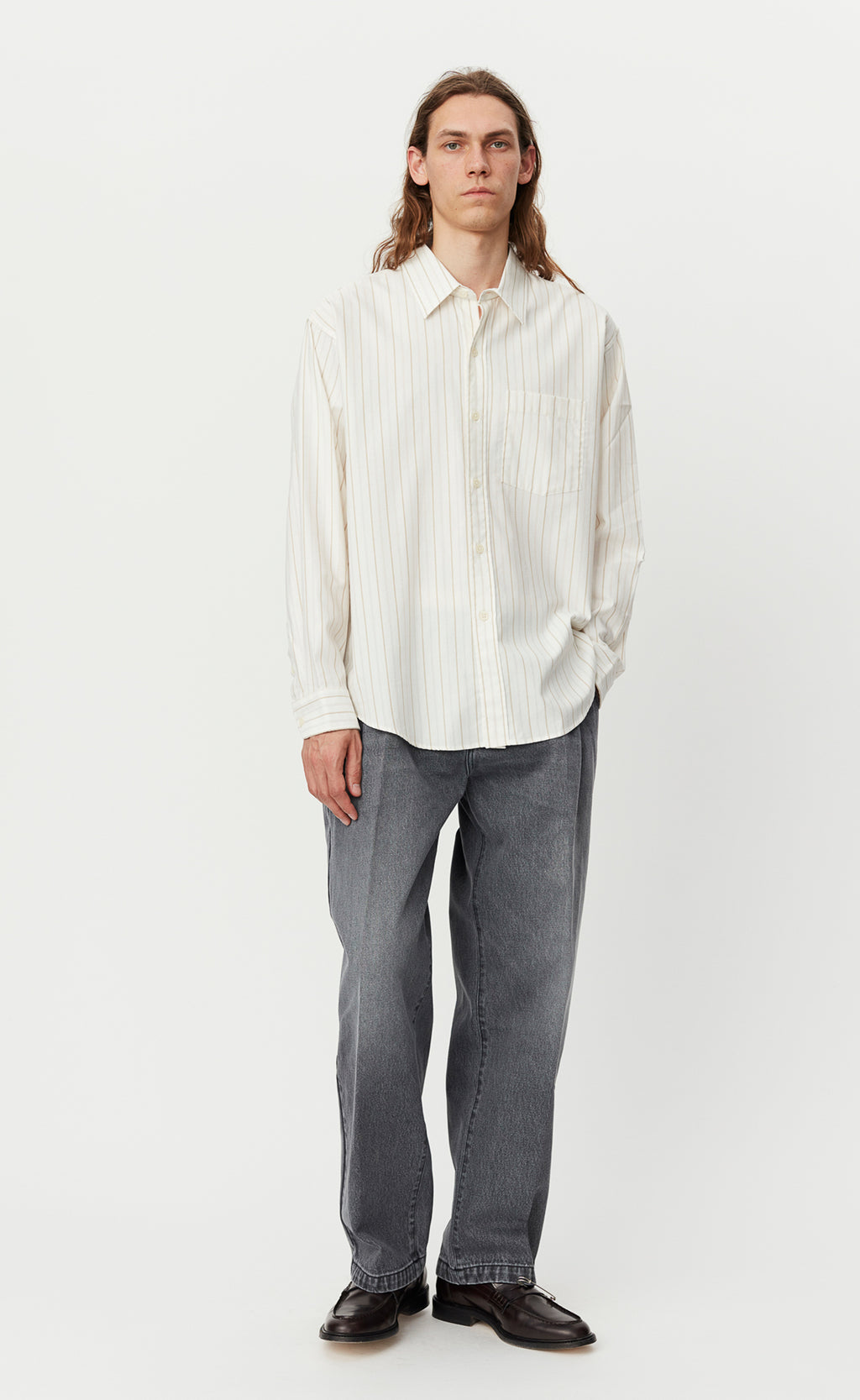 Executive Shirt - Beige Stripe Silk