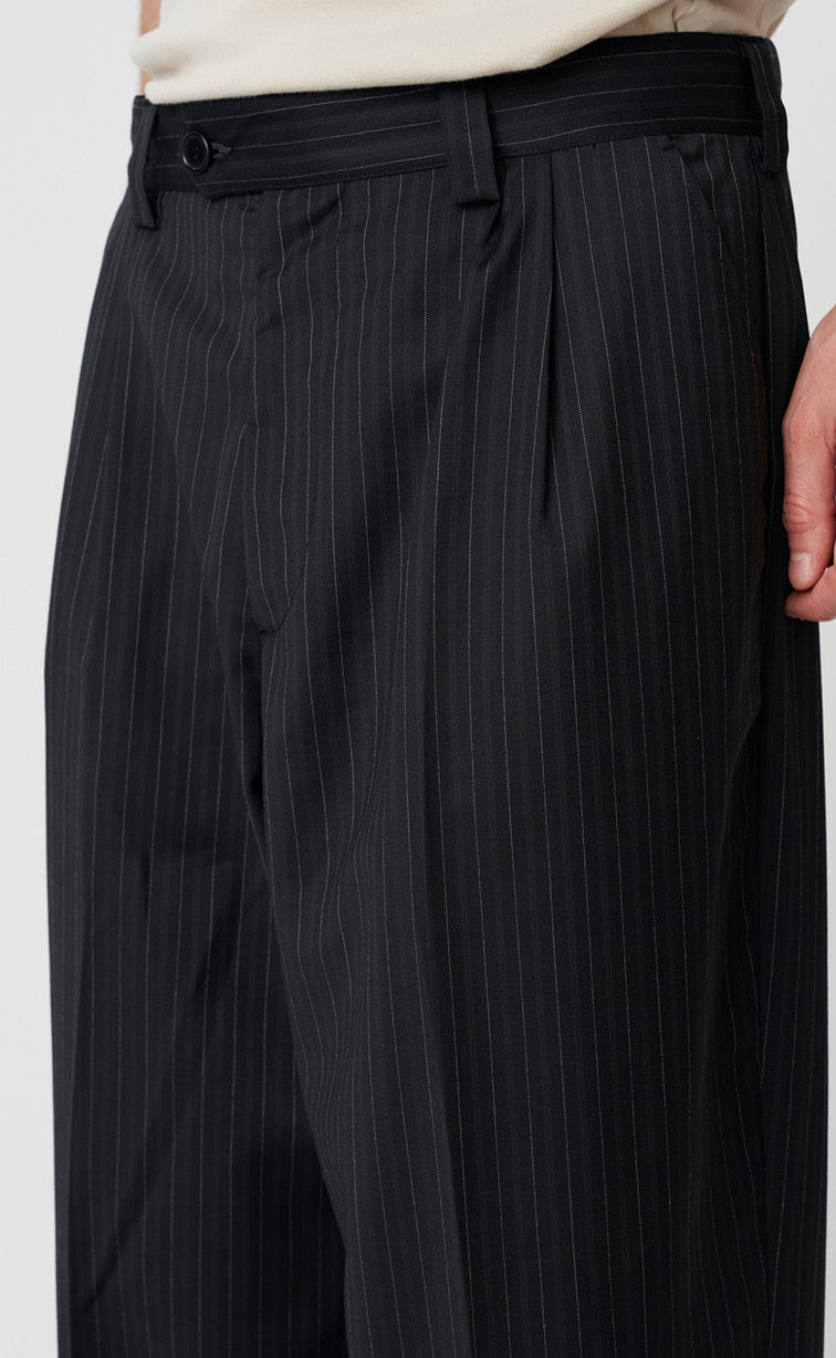 Classic Trousers - Black Pinstripe Wool